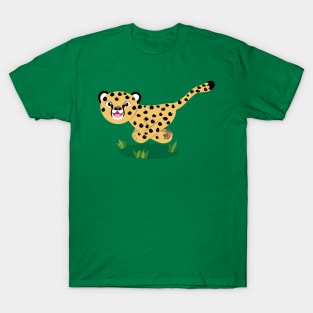 Cute baby cheetah running cartoon illustration T-Shirt